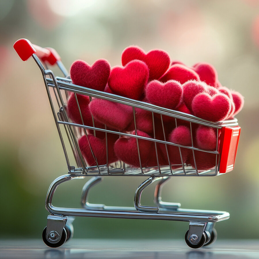 Einkaufswagen mit Herzen